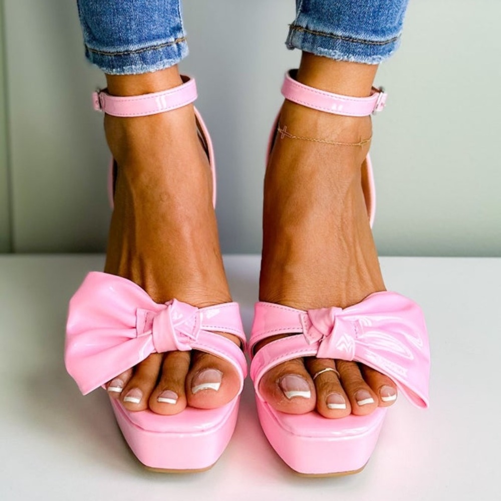 Anne Michelle Bubble Gum Pink Platform High Heels w/Bow size 8 - Picture 2 of 6